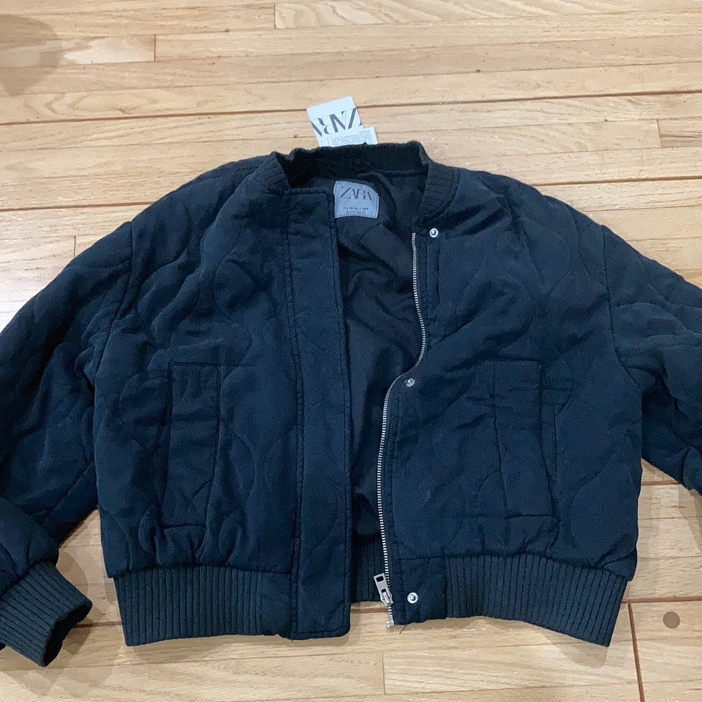 Zara navy quilted bomber jacket